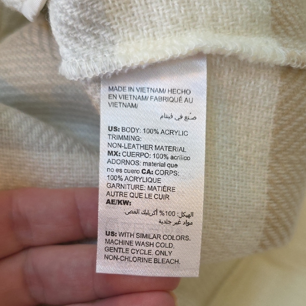 Chico's White Striped Cream Shawl-Collar Belted Blanket Jacket with Navy Beige - Picture 12 of 13